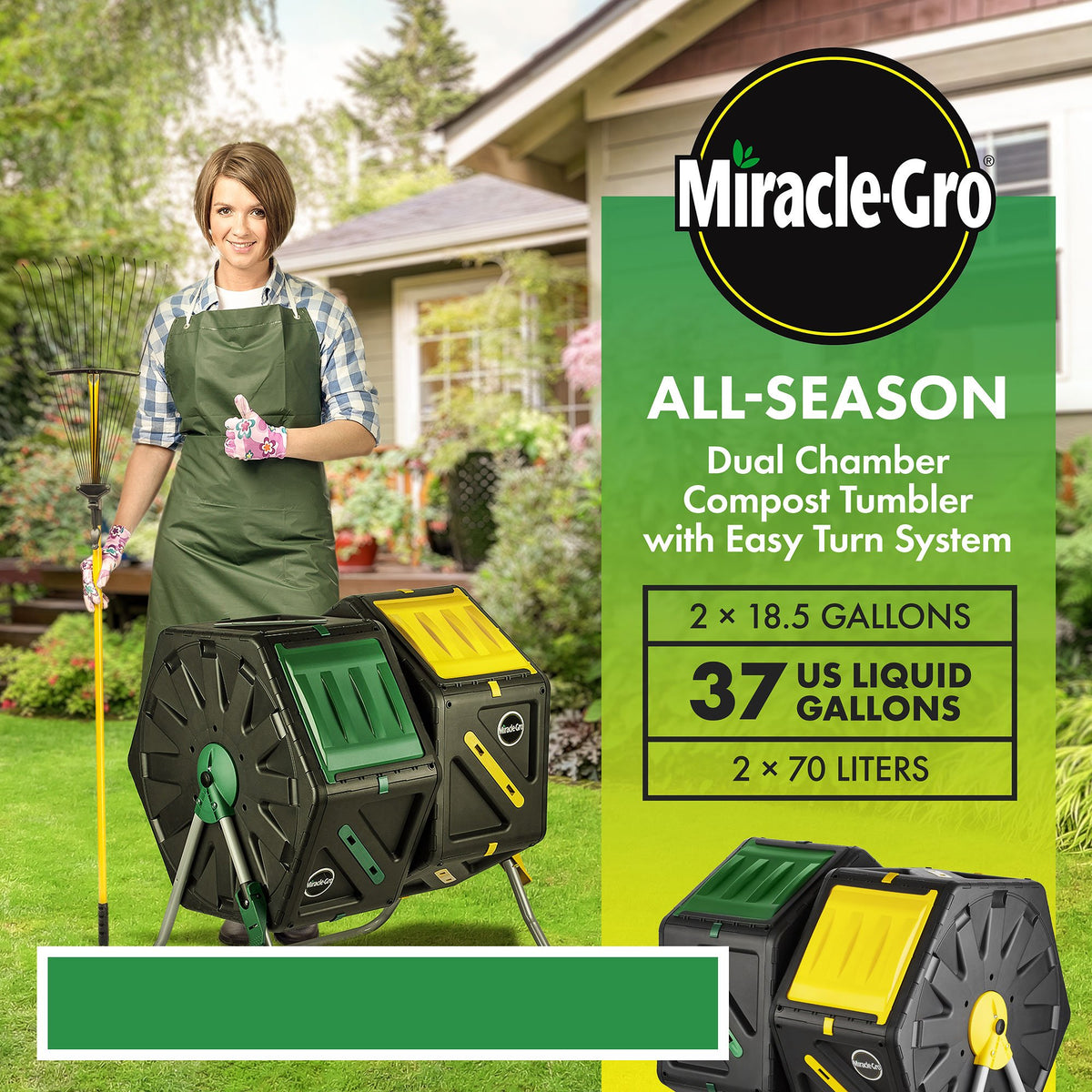 Miracle-Gro Dual Chamber Compost Tumbler – Outdoor Compost Bin, 2