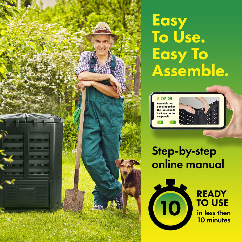 XXL Large Compost Bin Outdoor- 190/143Gal Easy Assembly Green Door